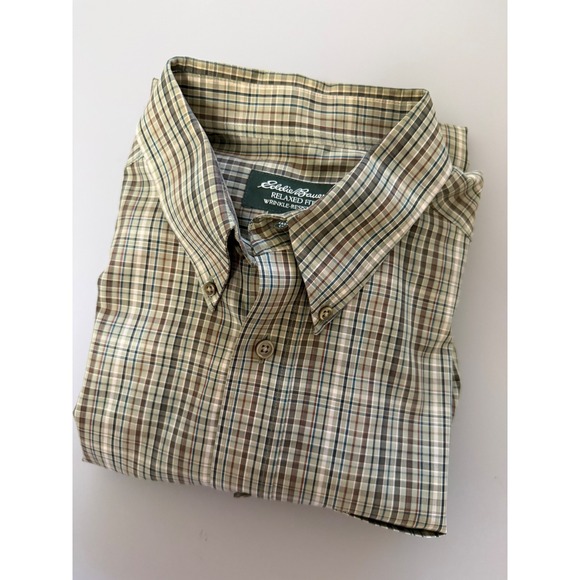 Eddie Bauer Other - Eddie Bauer Mens Relaxed Fit Wrinkle Resistant Plaid Button Down Shirt Brown M